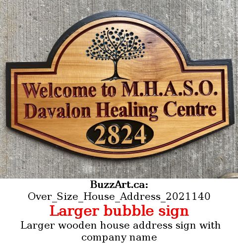 Larger wooden house address sign with company name